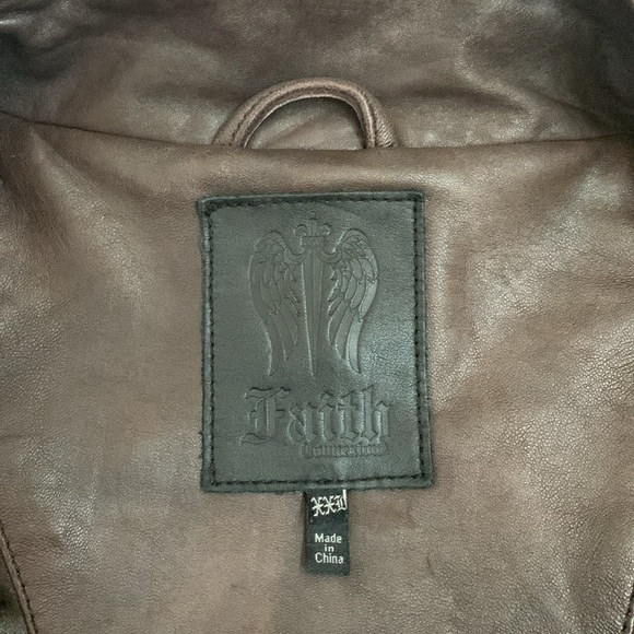 Faith Connexion Designer Men’s Brown Leather Studded Biker Bomber Jacket - Picture 11 of 13